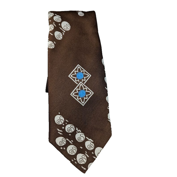 Fruit‎ Of the Loom Men's Necktie Brown White Blue Design Polyester Classic - Picture 1 of 4